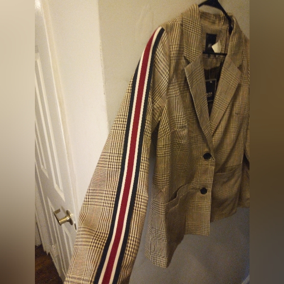 Miss LiLi, *NWT*, Women's,Blazer, Size (M) Medium, Color Tan, Brown Blue Red - Picture 3 of 4